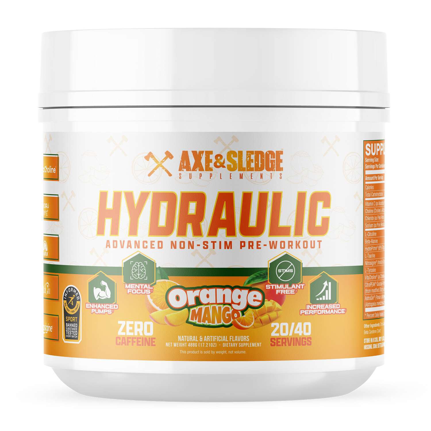 Hydraulic Non-Stim Pre-Workout - Orange Mango - (20/40 Servings)